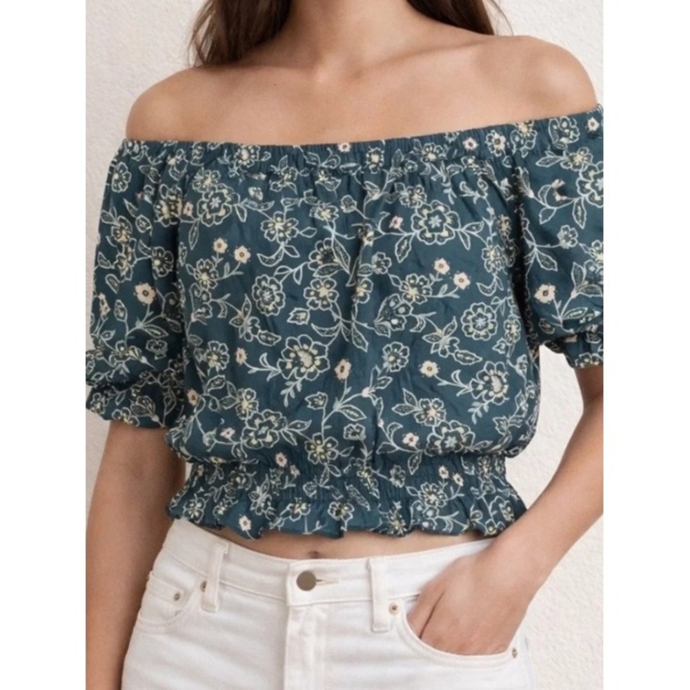 J.Crew XL Floral Off Shoulder Peasant Top Puff Sleeve Cottagecore Boho